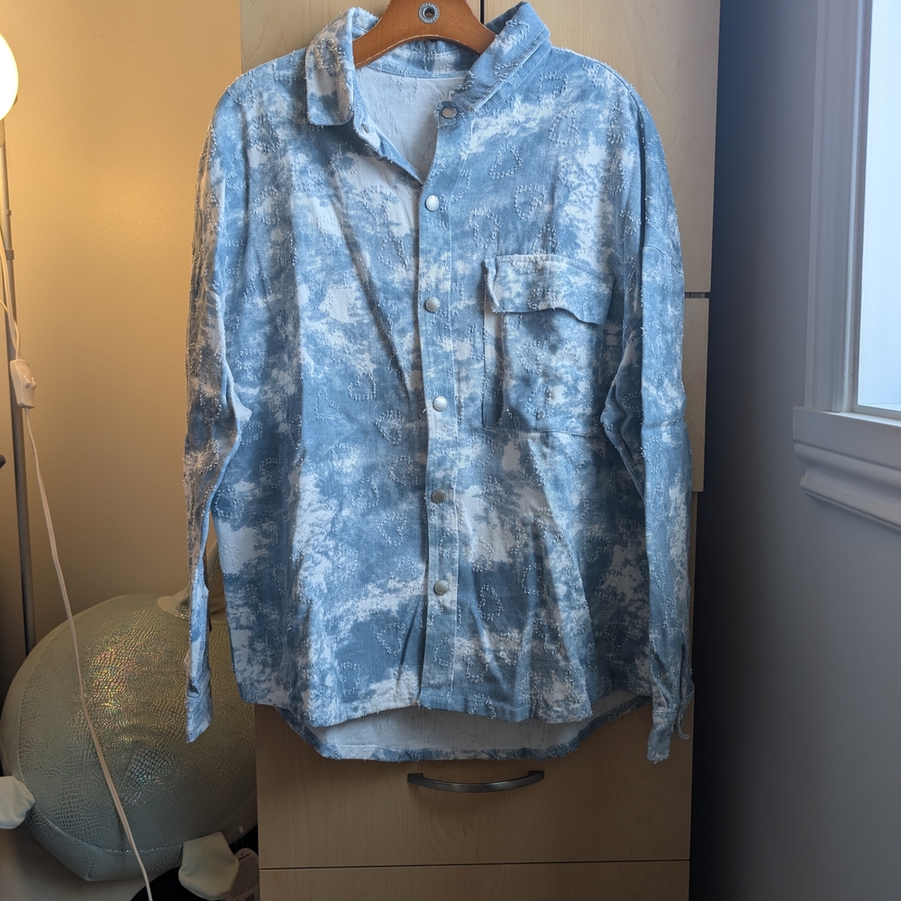 Blue and White Button-Up Shirt